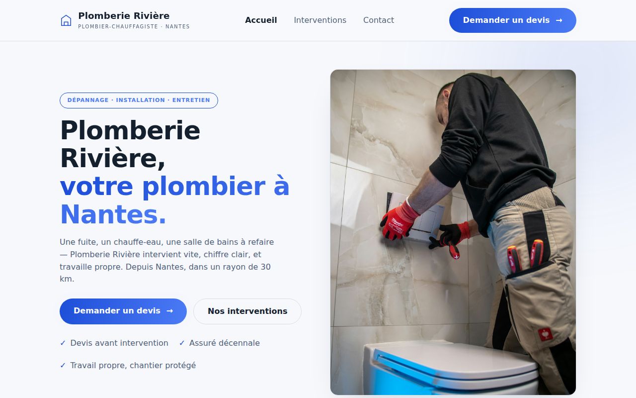 Demo site Plomberie Rivière, plumber and heating engineer in Nantes